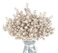 Kunjocy 12 Pcs Christmas Artificial Glitter Berries Stems Christmas Tree Stems with Powder Sequins Xmas Berry Picks Floral Decoration Craft for DIY Xmas Crafts Wreath Garland Home Decor (Champagne)
