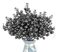 Kunjocy 12 Pcs Christmas Artificial Glitter Berries Stems Christmas Tree Stems with Powder Sequins Xmas Berry Picks Floral Decoration Craft for DIY Xmas Crafts Wreath Garland Home Decor (Black)