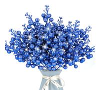 Kunjocy 12 Pcs Christmas Artificial Glitter Berries Stems Christmas Tree Stems with Powder Sequins Xmas Berry Picks Floral Decoration Craft for DIY Xmas Crafts Wreath Garland Home Decor (Royal Blue)