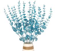 Kunjocy 12 Pcs Christmas Glitter Leaves, 37cm Shiny Eucalyptus Stems Sparkling Eucalyptus Branches Stems Glitter Foliage Decor for Xmas Tree Vase fillers Party Home Holiday Ornament (Sky Blue)