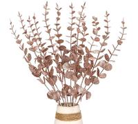 Kunjocy 12 Pcs Christmas Glitter Leaves, 37cm Shiny Eucalyptus Stems Sparkling Eucalyptus Branches Stems Glitter Foliage Decor for Xmas Tree Vase fillers Party Home Holiday Ornament (Rose Gold)