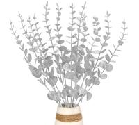 Kunjocy 12 Pcs Christmas Glitter Leaves, 37cm Shiny Eucalyptus Stems Sparkling Eucalyptus Branches Stems Glitter Foliage Decor for Xmas Tree Vase fillers Party Home Holiday Ornament (Silver)