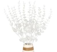 Kunjocy 12 Pcs Christmas Glitter Leaves, 37cm Shiny Eucalyptus Stems Sparkling Eucalyptus Branches Stems Glitter Foliage Decor for Xmas Tree Vase fillers Party Home Holiday Ornament (White)