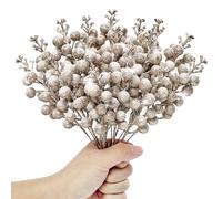Kunjocy 12 Pcs Snowy Christmas Glitter Berries Stems, Frosted Christmas Berries Decorations Artificial Christmas Berries Picks for Christmas Wreath Garland Xmas Tree Ornament (Champagne)