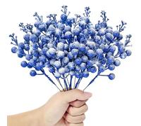 Kunjocy 12 Pcs Snowy Christmas Glitter Berries Stems, Frosted Christmas Berries Decorations Artificial Christmas Berries Picks for Christmas Wreath Garland Xmas Tree Ornament (Royal Blue)