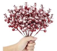 Kunjocy 12 Pcs Snowy Christmas Glitter Berries Stems, Frosted Christmas Berries Decorations Artificial Christmas Berries Picks for Christmas Wreath Garland Xmas Tree Ornament (Red)