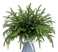 Kunjocy 24 Pcs Christmas Norfolk Pine Branches, 39cm Artificial Christmas Norfolk Branches Artificial Greenery Pine Needle Branches Small Twig for Xmas DIY Making Garland Wreath Home Decor