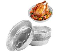 Kunjocy 30 Pcs Round Foil Trays, 6 Inch Tin Dishes Disposable Plate Container Air Fryer Liners Aluminum Round Pans for Party Baking Roasting Cooking