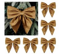 Kunjocy 6 Pcs Christmas Flannel Bows, 7×7 Inch Plush Sophisticated Bow Rustic Velvet Christmas Ornaments Vintage Christmas Swag Bow for Xmas Tree and Holiday Garland Wreath Decoration (Khaki)