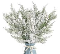 Kunjocy Pack of 4 Snowy Christmas Pine Needles with White Berries, 45 CM Christmas Decorations Xmas Pine Branches Pine Cones Berries Ornaments for Holiday Parties Tree Stems Wreath Garland (White)