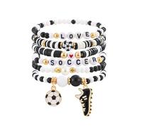 KunJoe Soccer Game Day Bracelets for Women Stackable Football Beaded Bracelets Game Day Soccer Mom Outfits Jewelry Accessories Sports Party Gift, L, Acrylic Metal, no gemstone
