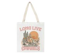 kunlisa Canvas Tote Bag,Western Tote Bag,Western Tote Bags for Women,Long Live Cowgirl Tote Bag Reusable Grocery Bags Canvas Shopping Bags with Handles,Western Cowgirl Gifts,14x15 Inch, White, One