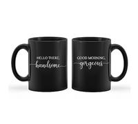 kunlisa Couples Coffee Mugs Set,Engagement Wedding Gifts for Couples,Couple Gifts for Girlfriend Boyfriend Husband Wife,Hello There Handsome Good Morning Gorgeous Matching Mugs 11 Ounce (Black)