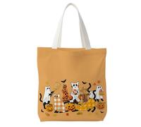 kunlisa Halloween Tote Bag for Candy Treats, Funny Ghost Black Cat Scarecrow Pumpkin Canvas Tote Bag, Halloween Party Favor Bags, Spooky Season Reusable Shopping Grocery Bags