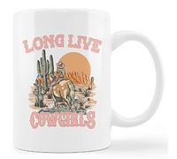 kunlisa Retro Western Long Live Cowgirls Ceramic Mug-11oz Coffee Milk Tea Mug Cup,Western Country Cowgirl Horse Cactus Sunset Landscape Teen Girls Gifts, Cowgirl Gifts for Girls