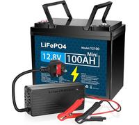 KUNLUN 100AH 12.8V LiFePO4 Battery and 10A Charger, with 100A BMS | Low Temperature Protection, Up to 15000+ Deep Cycles Lithium Battery, for RV, Boat, Campervan, Backup Power (Battery+Charger)
