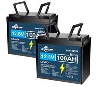 KUNLUN LiFePO4 Battery 12V 100Ah Lithium leisure battery, 1280Wh Output Power, 15000+ Deep Cycles, Lithium Iron Phosphate Battery for RV, Solar System, Boat, Marine, mobility scooter, 2 PACK