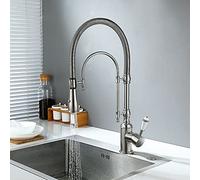 KunMai Single Handle High Arc Swiveling Dual-Mode Pull-Down Sprayer Kitchen Sink Faucet with Porcelain Handle in Brushed Nickel,Lead-Free Solid Brass Pre Rinse Faucet