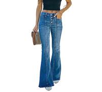 KUNMI Women's Flare Bell Bottom Jeans High Waisted Wide Leg Bootcut Jeans Stretchy Denim Pants, Bb003-blue, 12