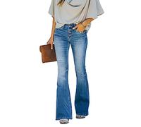 KUNMI Women's Flare Bell Bottom Jeans High Waisted Wide Leg Bootcut Jeans Stretchy Denim Pants, Bb006-blue, 12