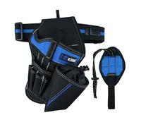 KUNN Drill Holster with Magnetic Wrist Band, Cordless Drill Holster, Impact Driver Holster with Bit Pouch, Leather Drill Holder for Tool Belt, Black and Blue（Right-Handed