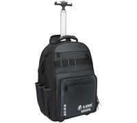 KUNN Tool Backpack with Wheels, Heavy Duty Rolling Tool Bag with 47 Pockets & Loops, Waterproof Wheeled Work Backpack for Electrician Construction HVAC, Black