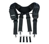 KUNN Tool Belt Suspenders Padded Construction Belt Harness Gel Shoulder Strap with Detachable Phone Holder,4 Tool Belt Loops, Black, One size fits most