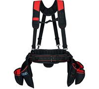 KUNN Tool Belt with Suspenders - Pro Frame Belt/Suspenders Combo Apron(Removable Pouch and Waist Belt) with Multiple Pockets & Hammer Holder for Carpenter,Construction and Electrician,Red