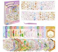 Kunoli 20 Sets DIY 3D House Stickers Scene Kit, Sticker Therapy, Stress Relief Creative Scene Sticker Book with 26 PET Stickers, 20 Miniature Cabins, 1 Tweezer, for Adults Kids Teens