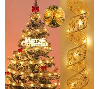 Kunoli 2pcs Christmas Fairy Ribbon Lights 32.8ft 100 LED Christmas Tree Decorations Outdoor Indoor Hanging Decor Strings Lights for Xmas Wedding New Year Yard Garden Party Supplies (Gold/2pcs)