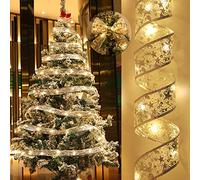 Kunoli 2pcs Christmas Fairy Ribbon Lights 32.8ft 100 LED Christmas Tree Decorations Outdoor Indoor Hanging Decor Strings Lights for Xmas Wedding New Year Yard Garden Party Supplies (Silver/2pcs)