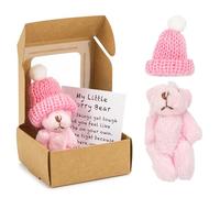 Kunoli Worry Bear Hug in a Box, Pocket Bears in Box, Little Bear, Get Well Soon Gifts for Kids, Little Worry Bears with Inspirational Card for Christmas Valentine's Day Gift (pink)
