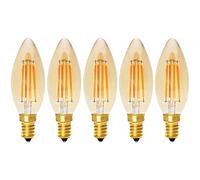 KUNOQXHA E14 LED Candelabra Light Bulbs, 4W Dimmable Chandelier Light Bulbs 40 Watt Equivalent Vintage Edison Style E14 Base LED Filament Bulb 2200K Warm Yellow 400LM Amber Glass Torpedo Shape 5 Pack