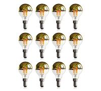 KUNOQXHA G45 Half Chrome Gold LED Light Bulb 4W Dimmable Gold Tipped Vintage LED Filament Bulbs 40W Equivalent E14 Base Decorative Edison Globe Bulb Warm White 2700K LED Globe Bulb 12 Pack