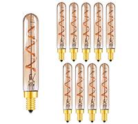 KUNOQXHA T20 LED Tubular Bulb, 15 Watt Incandescent Equivalent 2W Dimmable Vintage Flexible Sprial LED Filament Light Bulb E14 Candelabre Base Warm Yellow 2200K 150LM Amber Glass 10 Pack