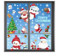 KunpengZen Christmas Window Stickers, 9 Sheets 192 Pcs Santa Claus, Moose, Xmas Tree and Snowflakes Xmas Window Stickers Reusable, Double-Side Christmas Window Clings for Home Party Decorations