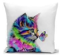 KUNQIAN Cat Cushion Cover - Cat Lovers Pillow Decor for Home, Living Room, Couch, Bed, Sofa - 18"x18"