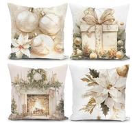 KUNQIAN Christmas Cushion Covers Xmas Decorations Throw Pillow Cover Set of 4 Christmas Decor For Sofa Living Room Home 18x18 Inch 45x45cm