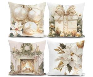 KUNQIAN Christmas Cushion Covers Xmas Decorations Throw Pillow Cover Set of 4 Christmas Decor For Sofa Living Room Home 18x18 Inch 45x45cm