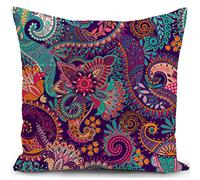 KUNQIAN Cushion Cover Boho Purple Bohemian Mandala Paisley Hippie Decor Abstract Flower Pillow Cover for Home Livingroom Couch Bed Sofa Decorate 18"x18" 45x45cm
