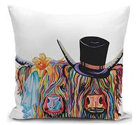 KUNQIAN Cushion Cover Highland Cow Wedding Gifts Decorations Cowboy Couple Throw Pillow Case Decor for Home Bedroom Couch Bed Sofa Party Valentine's Day Lovers 18"x18"
