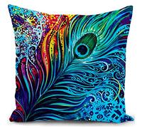 KUNQIAN Cushion Cover Peacock Gift for Women Feather Blue Olive Pillow Cover Decor for Home Livingroom Couch Bed Sofa Decorate Throw Pillow Case 18"x18"