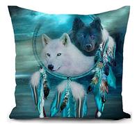 KUNQIAN Wolf Cushion Cover Dream Catcher Teal Pillow Cover Decor for Home Livingroom Couch Bed Sofa Decorate Throw Pillow Case Wolf Gift 18''x18'' (ac16c) 45 x 45 cm