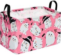 KUNRO Pink Ghost Pattern Halloween Storage Gift Basket Canvas Storage Bins with Handles Rectangle Storage Cubes Organizer for Bedroom Living Room