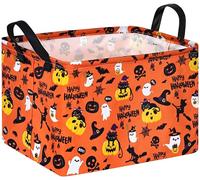 KUNRO Pumpkin Pattern Halloween Storage Gift Basket Canvas Storage Bins with Handles Rectangle Storage Cubes Organizer for Bedroom Living Room