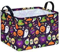 KUNRO Pumpkin Pattern Halloween Storage Gift Basket Canvas Storage Bins with Handles Rectangle Storage Cubes Organizer for Bedroom Living Room