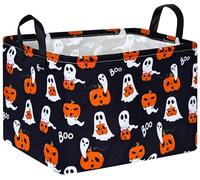 KUNRO Pumpkin Pattern Halloween Storage Gift Basket Canvas Storage Bins with Handles Rectangle Storage Cubes Organizer for Bedroom Living Room