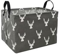 KUNRO Rectang Deer Storage Basket Gift Shelf Basket Storage Bin, Nursery Basket Organizer Box for With Handles for Room Deco (Grey deer)