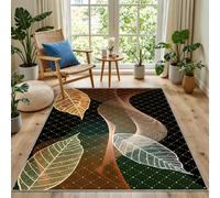 Kunsen Cosy Carpet For Living Room Green, Black, Yellow 100X200Cm Short Pile 3D Leaf Pattern For Children'S Bedroom Hallway