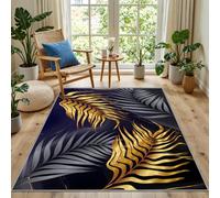 Kunsen Easy To Clean Area Rugs Living Room Rug Blue, Yellow, Gray 100X200Cm Low Pile Leaf Pattern For Hallway Kitchen